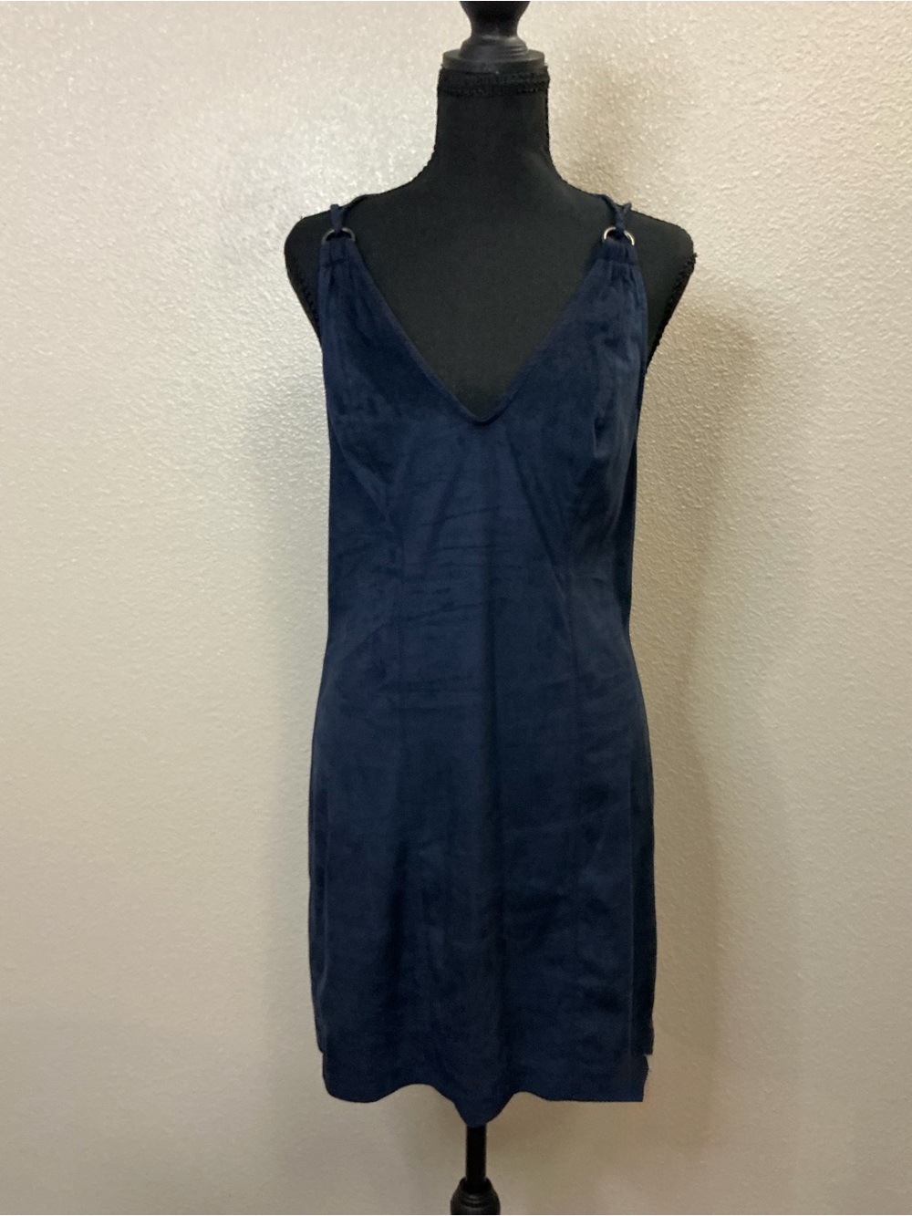 Navy V-Neck Mini Slip Dress with Ring Straps